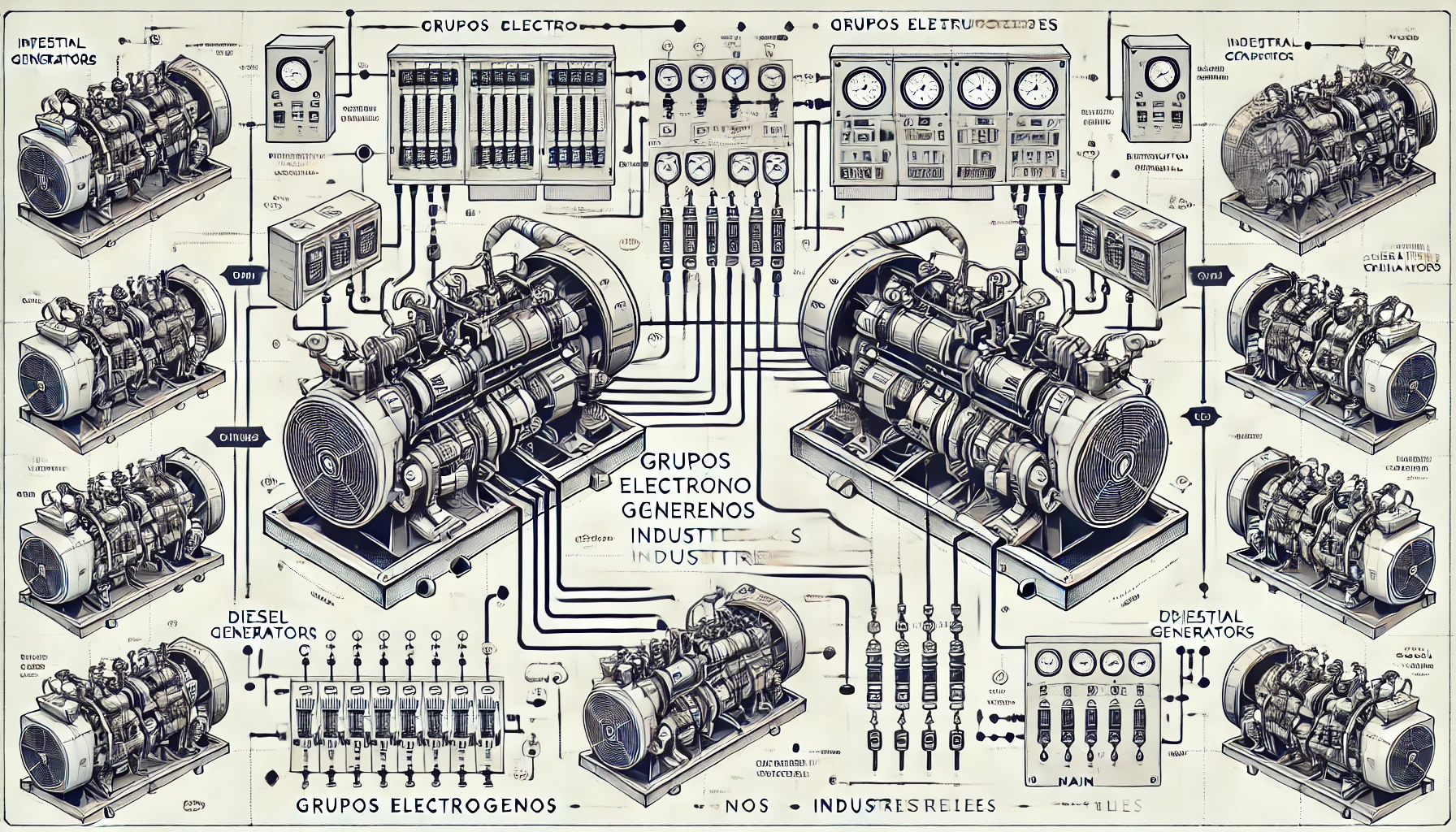 Esquema de dos grupos electrógenos industriales configurados en paralelo
