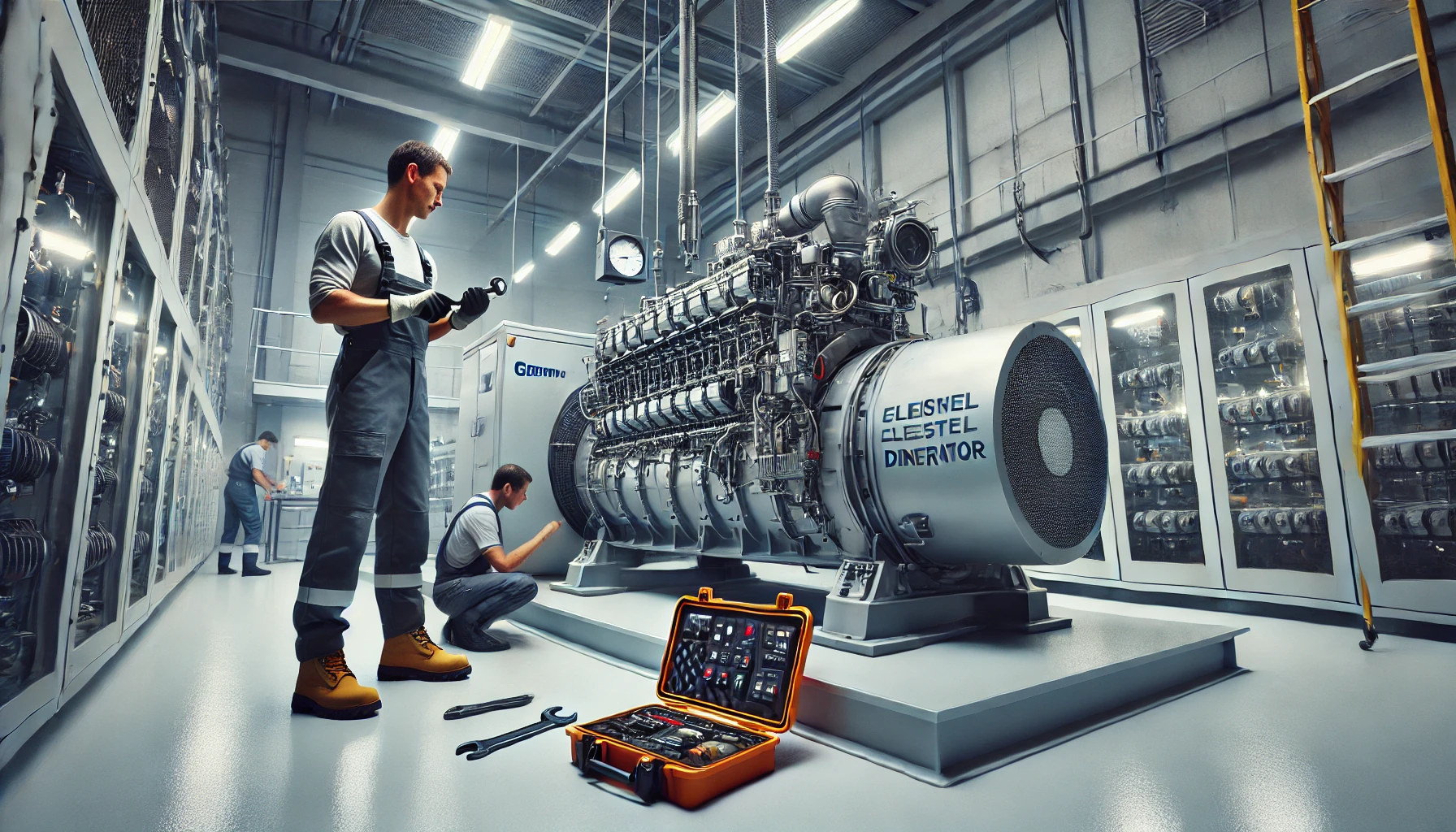 Técnico realizando mantenimiento preventivo a grupo electrógeno industrial diésel