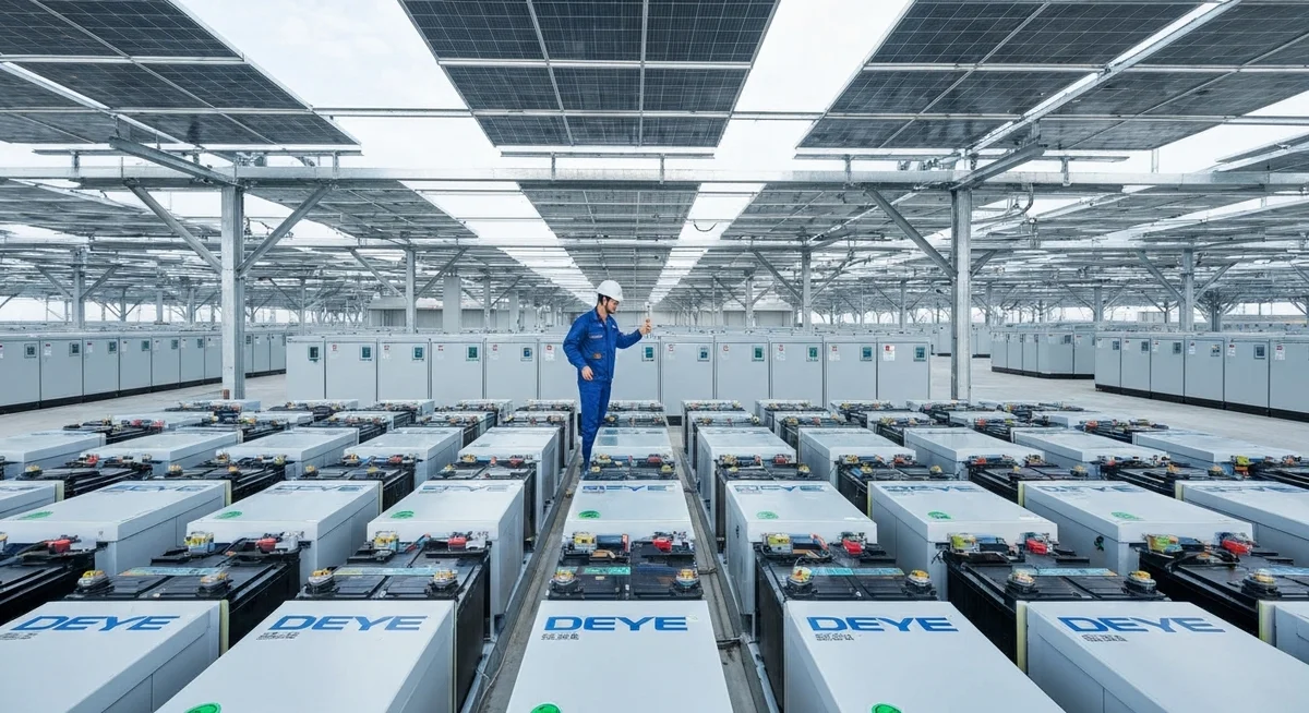Diagrama del flujo de energía en un sistema Off-Grid con baterías Deye