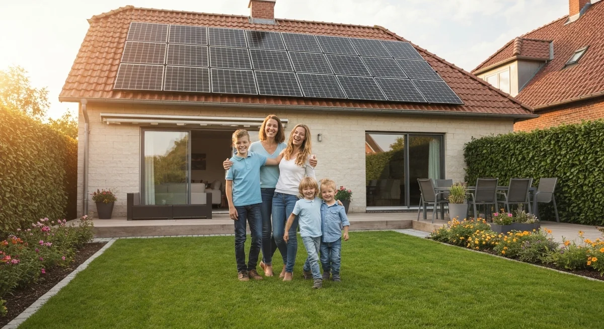 Panel solar all-black integrado estéticamente en un techo de tejas oscuras