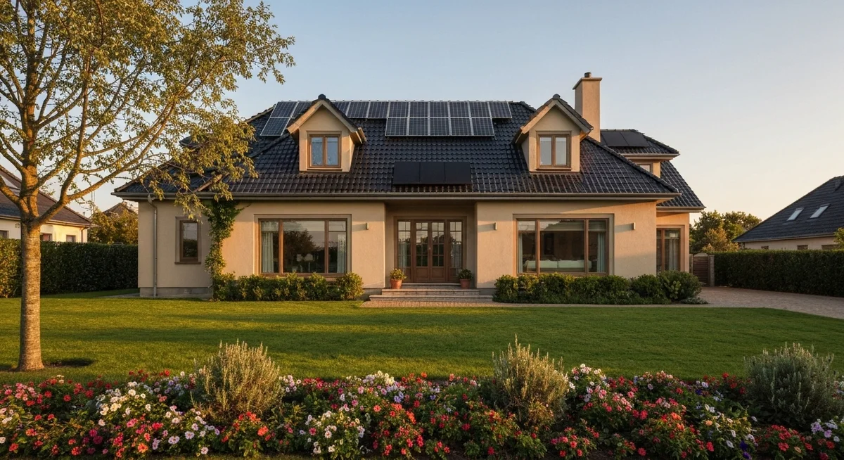 Casa en barrio privado con paneles solares estéticamente integrados