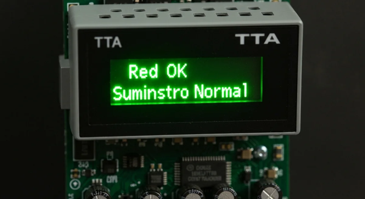 Primer plano del display digital de un TTA mostrando estado Red OK.
