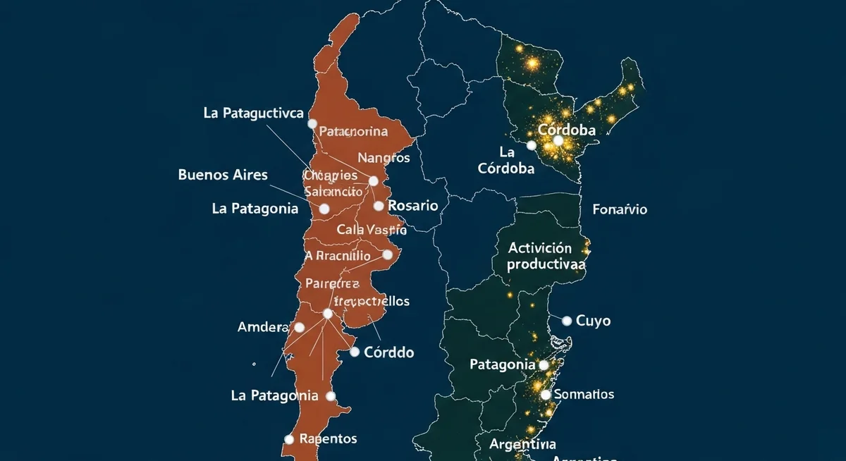 Mapa de Argentina con puntos iluminados, representando cobertura nacional.