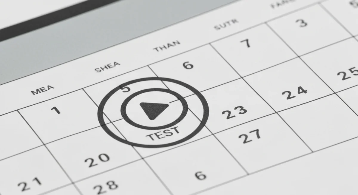 Icono de calendario con marca de test, aludiendo a la función de ejercitador automático.