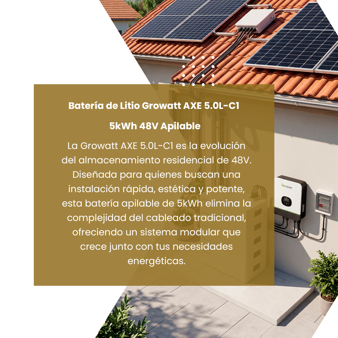 Batería de Litio Growatt AXE 5.0L-C1 Base 5kWh 48V Apilable — ficha SKU, stock e instalación en Argentina